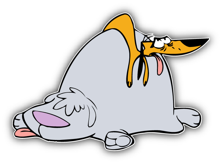 2 Stupid Dogs Tired Drunk Cartoon Car Bumper Sticker Decal 5" x 4"