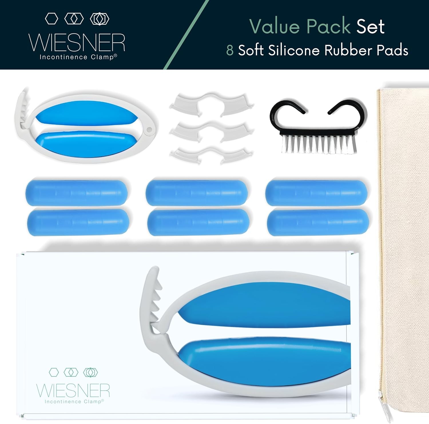 Value Pack Kit = Wiesner Clamp + Replacement Pads – Wiesner Male Incontinence Cl