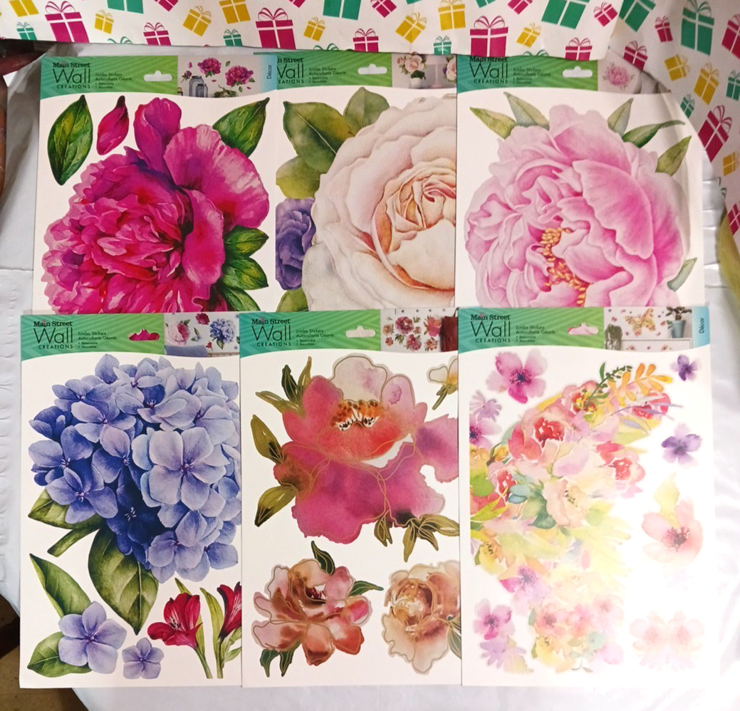 Large flower wall decal lot of 6 packs decals stickers floral decoration. peel +
