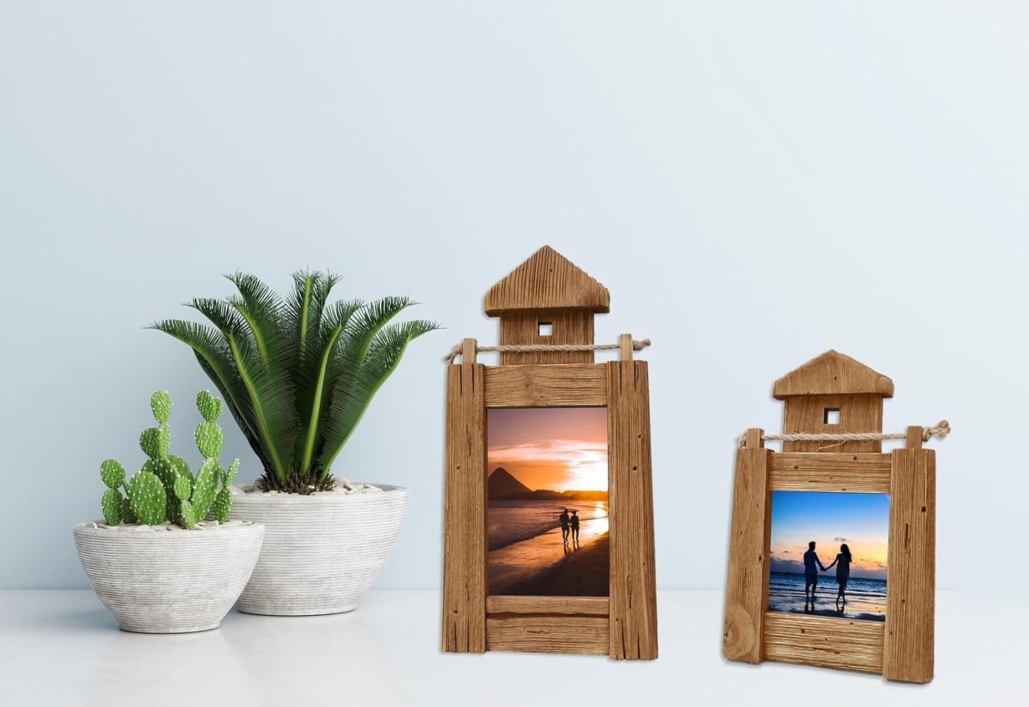 Aecipl Wooden Lighthouse Photo Frame Nautical Tabletop Decor Beach Themed (L)