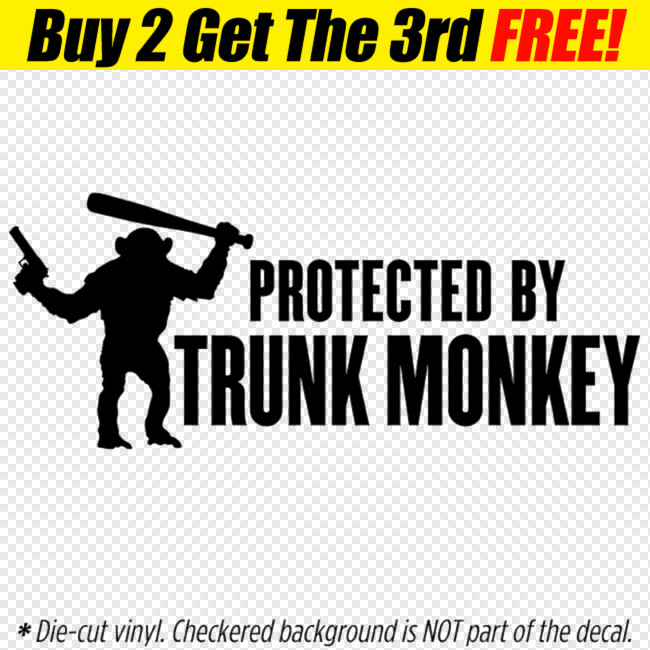 PROTECTED BY TRUNK MONKEY Vinyl Decal Sticker Button Funny Meme Chimpanzee JDM