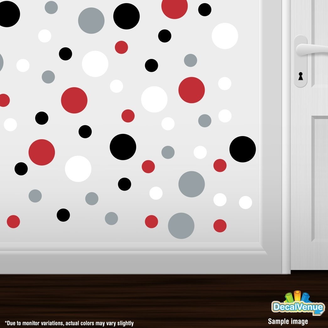 Red/Black/Silver/White Vinyl Wall Stickers – 2" & 4" Circles (60 Decals)