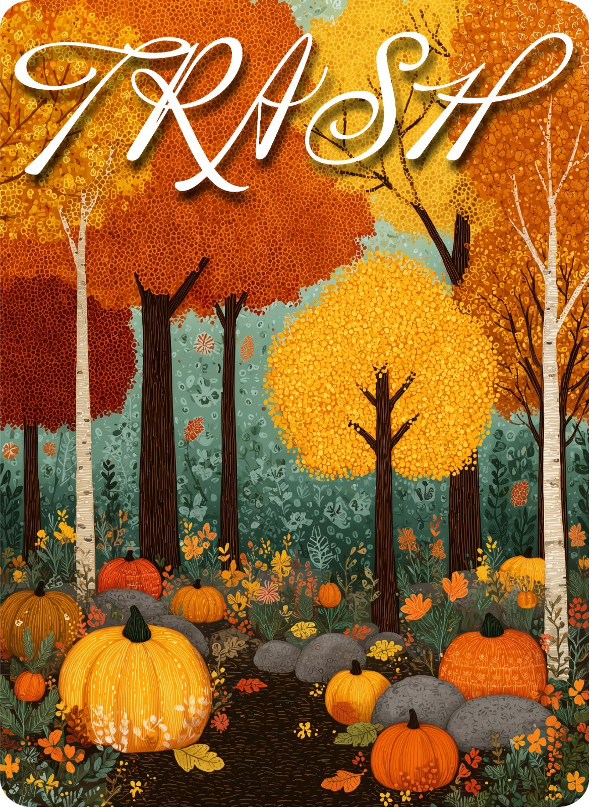 Autumn Trees Trash Can Fabric Decal Protective Wall Guard Sticker Kitchen