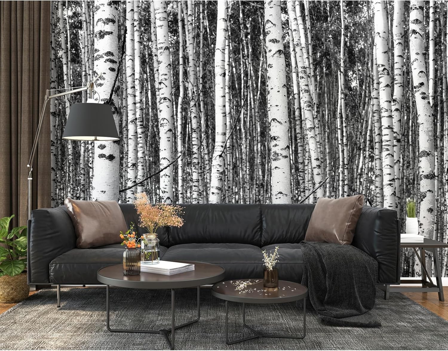 Large Birch Forest Wall Mural Peel and Stick Mural for Wall 148"x 98" Black a…