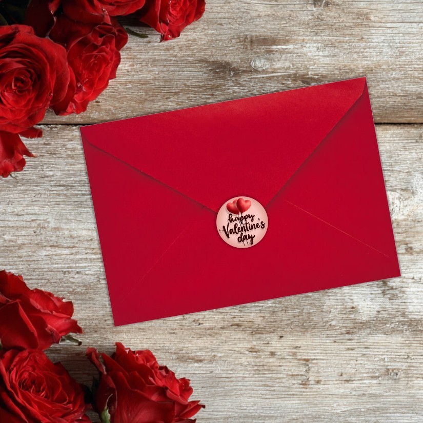 Happy Valentine's Day Heart Shape Stickers Set, 1.2" & 1.5"