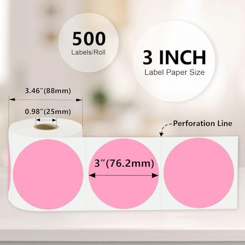 3 X 3 Inch Color Coding Dot Labels Circle Thermal Printable Waterproof 500 Pink