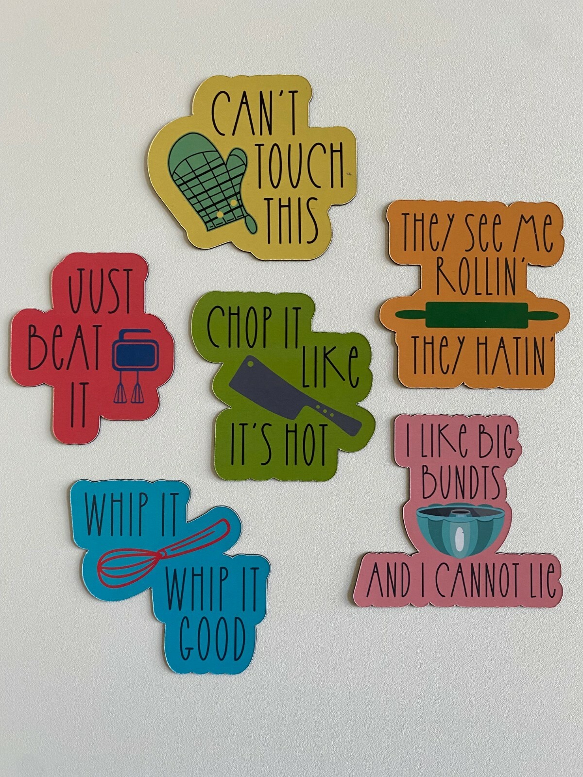 **Set of 6** Kitchen Puns Glossy Die Cut Fridge Magnets