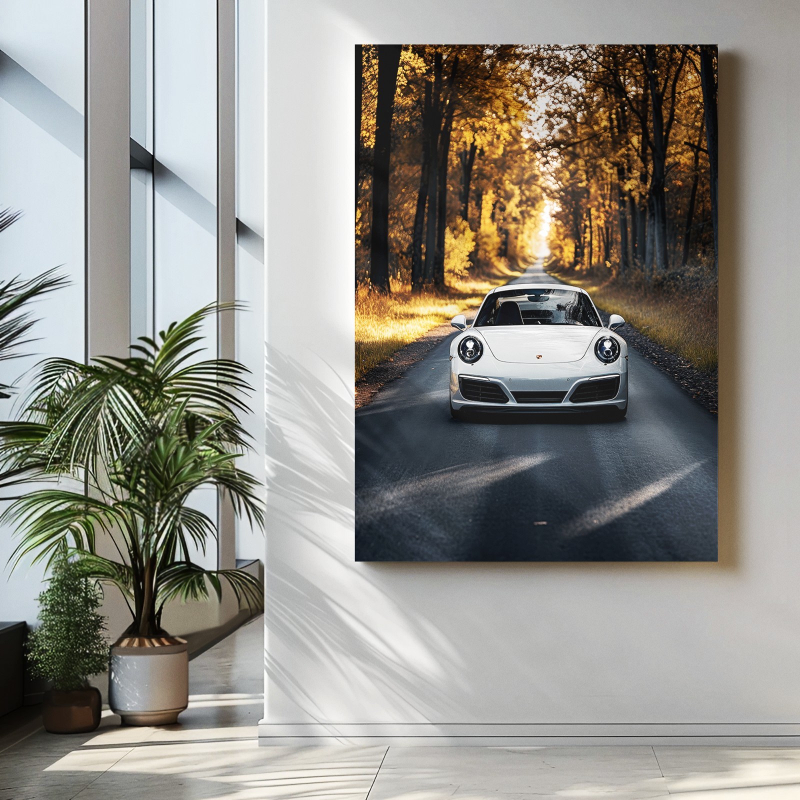 Porsche 911 Targa Canvas Wall Art, White Porsche Poster Print, Classic Car Print