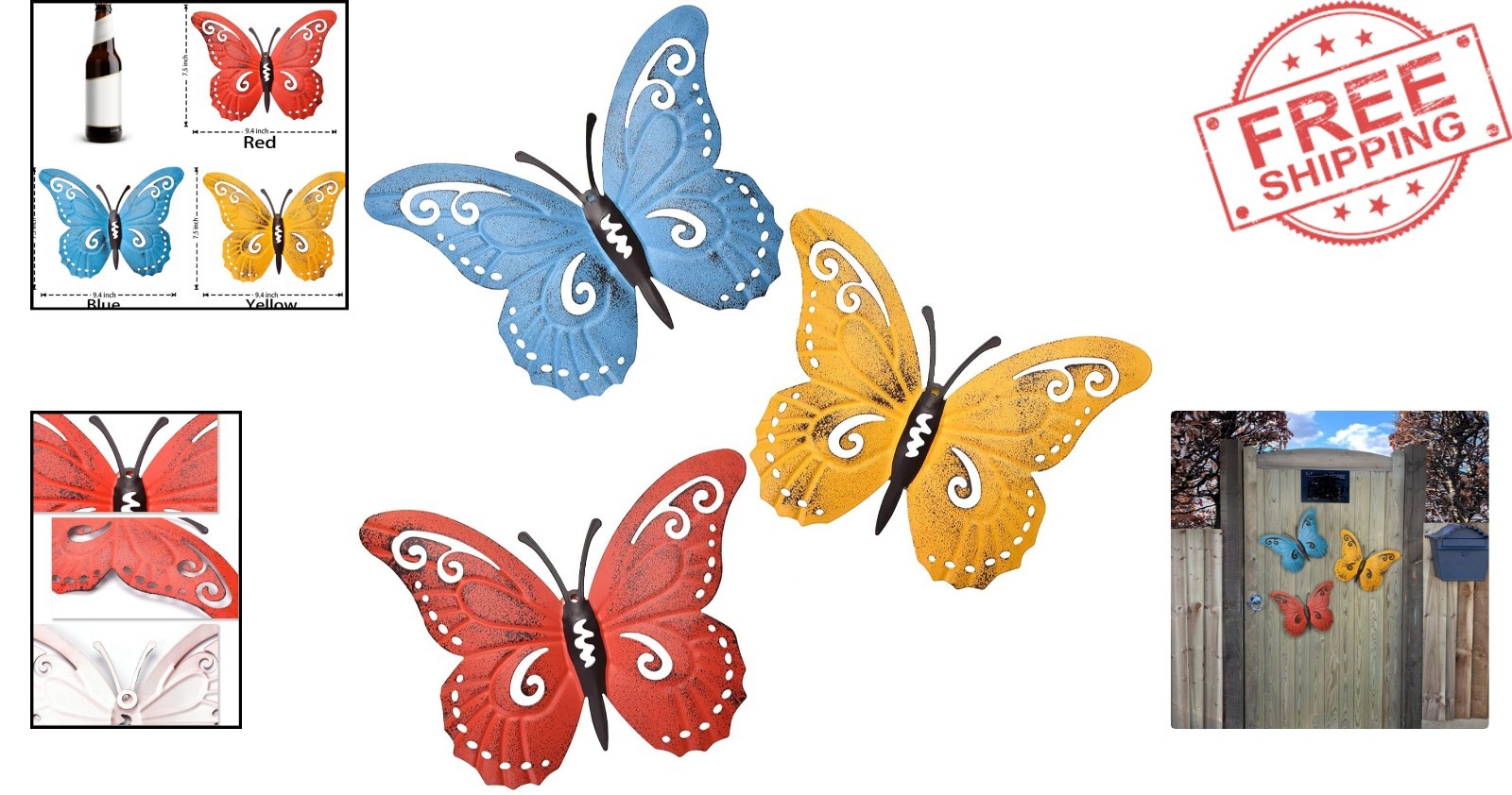 Lifelike Metal Butterfly Wall Sculptures – 3-Pack for Indoor & Outdoor Charm