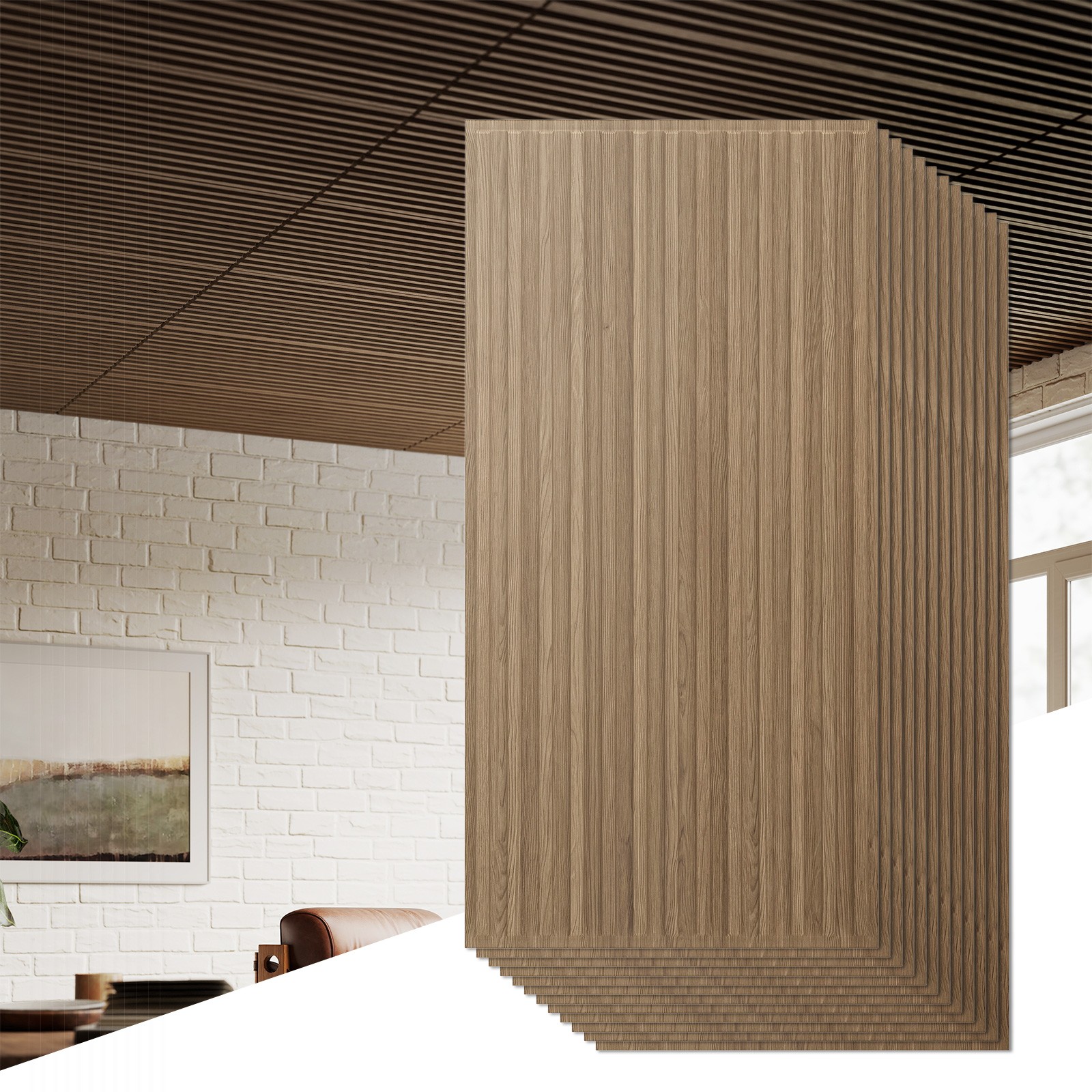 12-Pack PVC Slat Wall Panels, 3D Fluted Panels for Interior Wall Decoration
