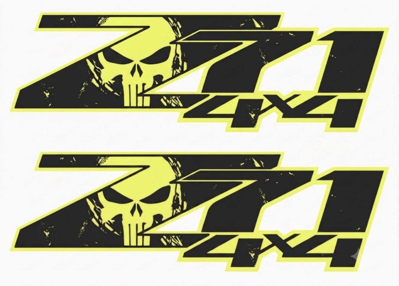Z71 4×4 Decal Set – Custom Punisher Skull Design – Neon Yellow & Black Pair 11”