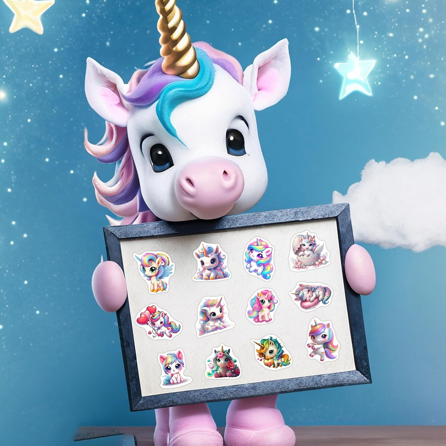 Unicorn Water Bottle Stickers, 54 PCS Vinyl Waterproof Decals for Kids
