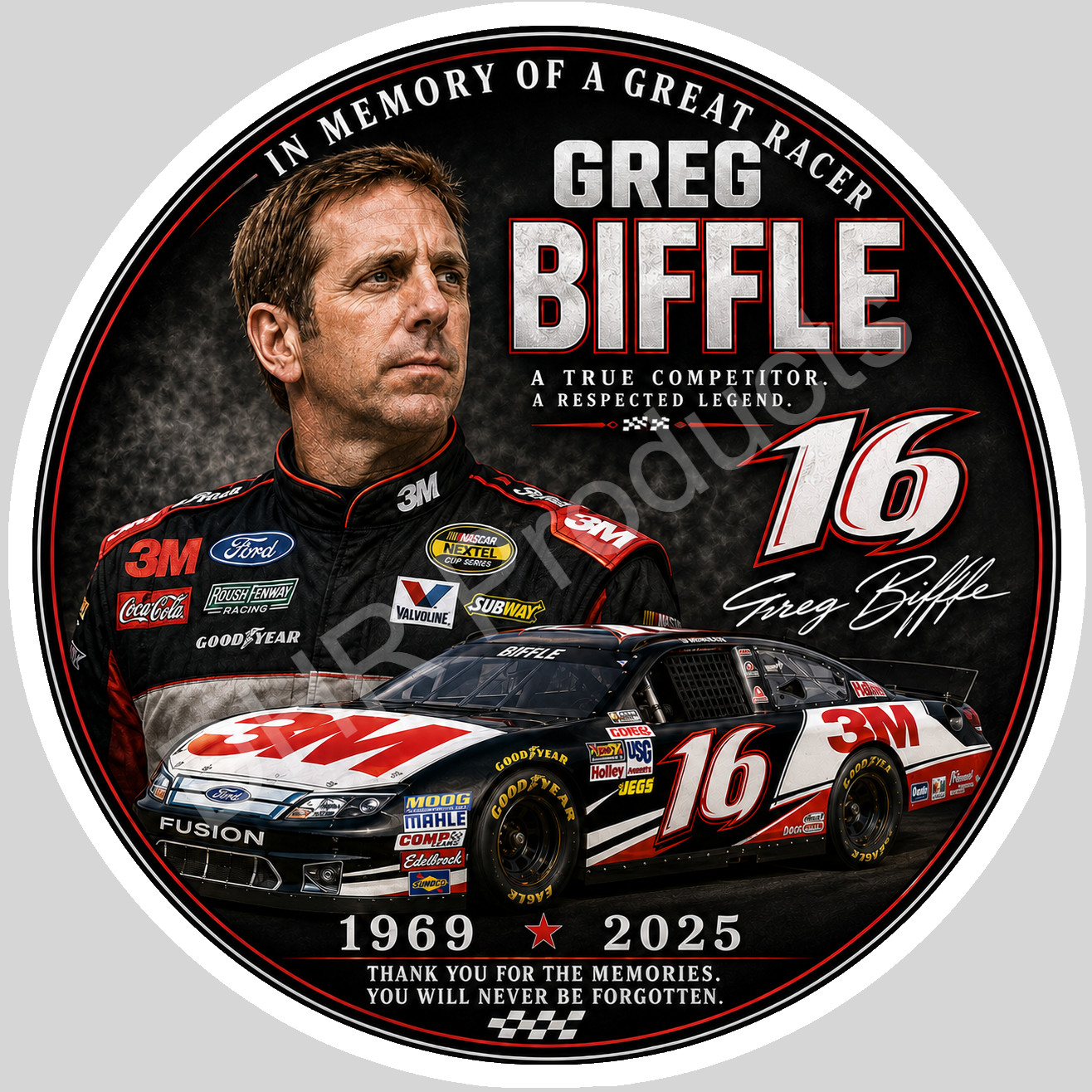 Greg Biffle Number 16 Tribute Commemorative Vinyl Sticker/Decal NASCAR 01