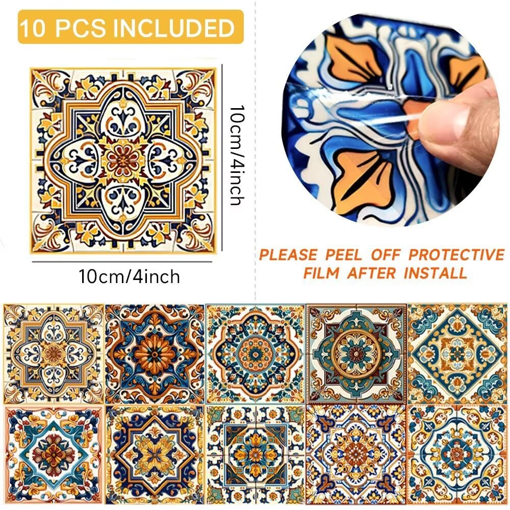 Peel and Stick Moroccan Tile Stickers, Waterproof Backsplash for Kitchen