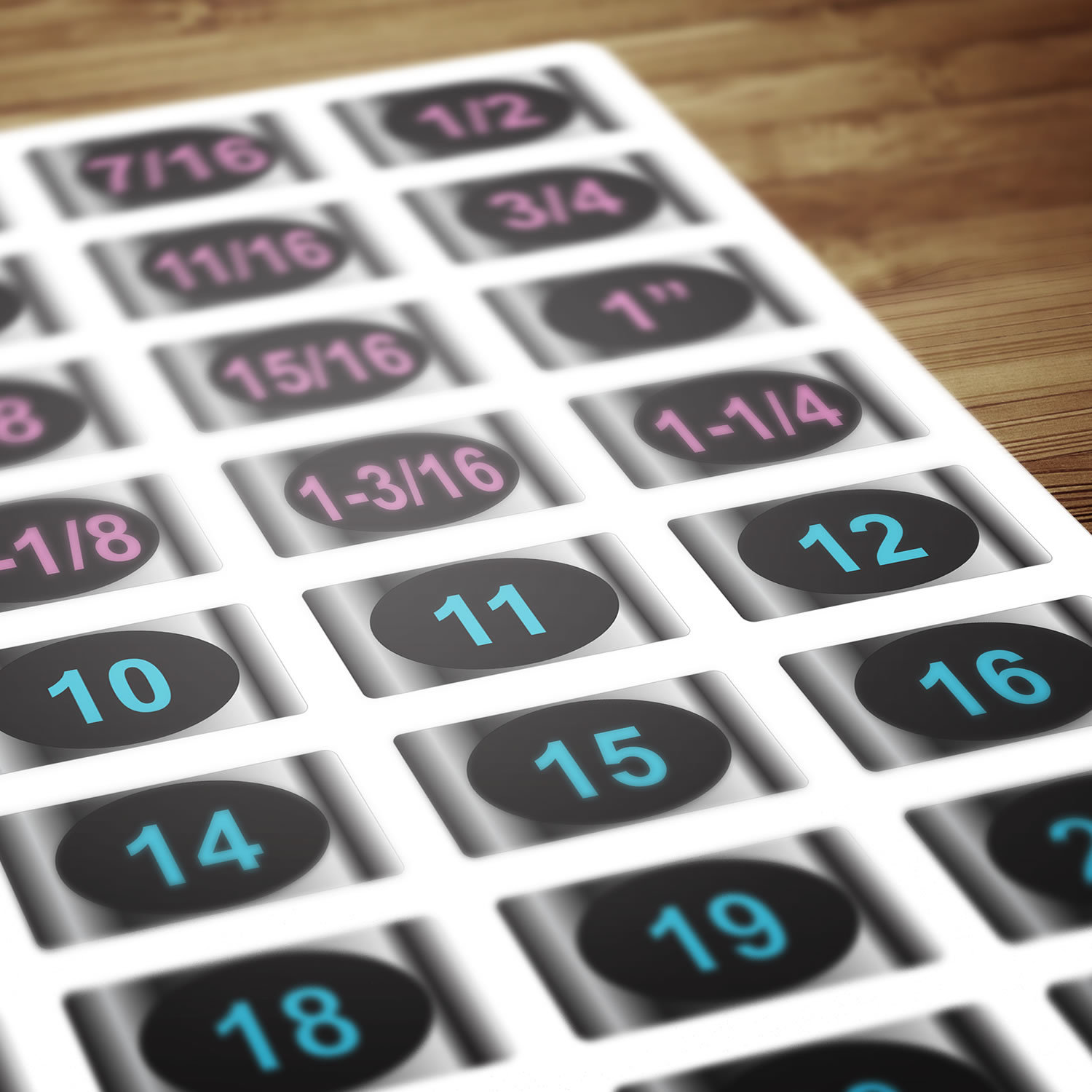 2 Chrome Socket Labels "Ladies Edition" Color Coded for "Easy Read" 60 stickers