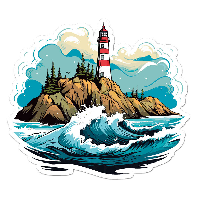 Lighthouse Waves, Vinyl Decal Sticker, Indoor Outdoor, 3 Sizes, #11481