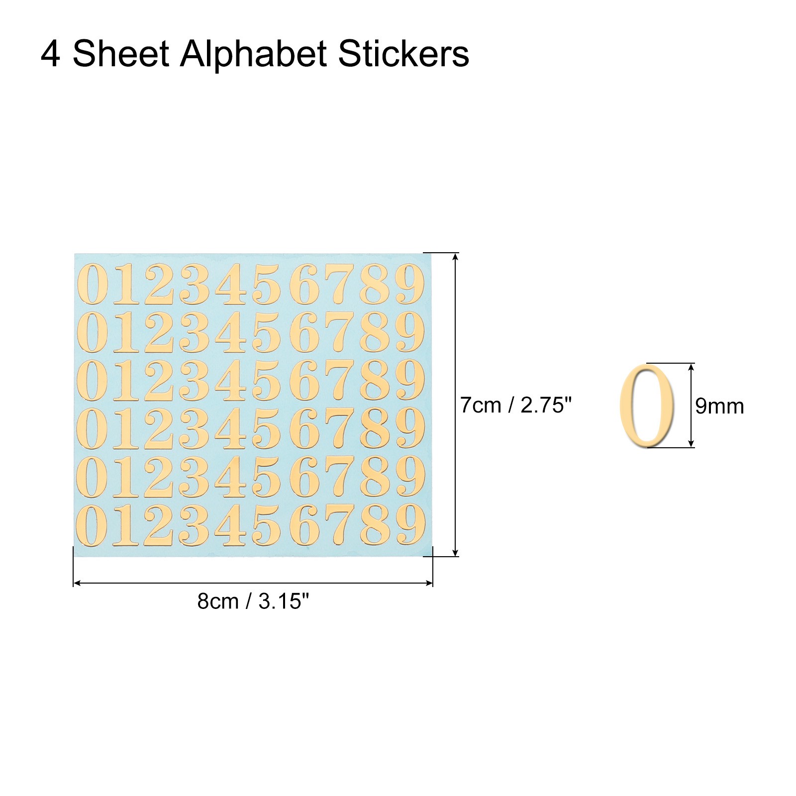 4 Sheets Number Resin Stickers 3D Small 1 to 9 Gold Number Sticker