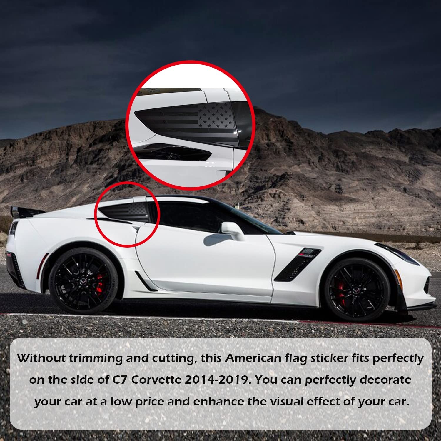 for Both Side American Flag Window Decals fit C7 Corvette 2014-2019 Black