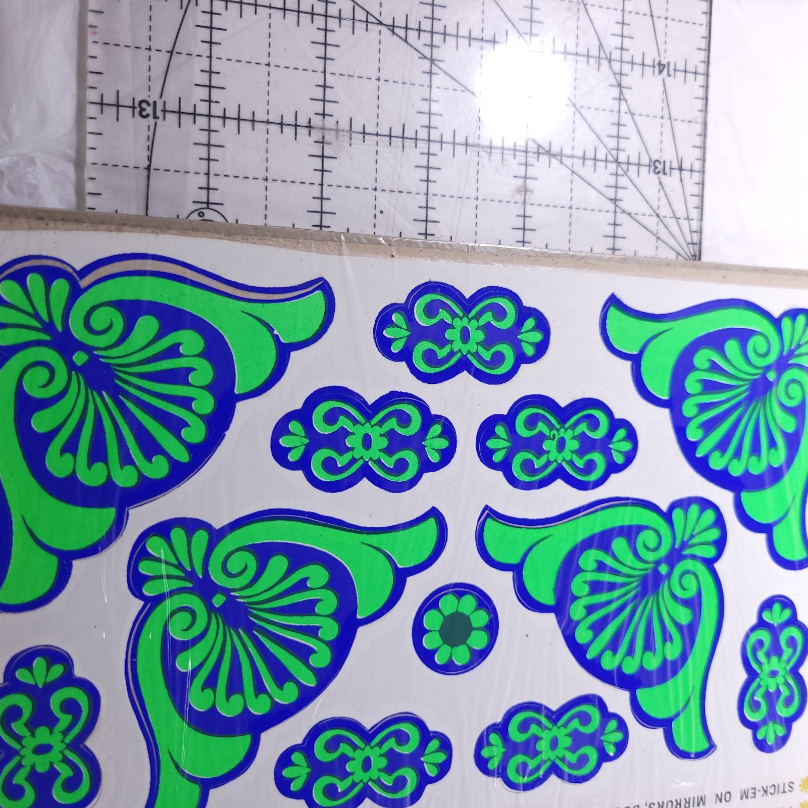 Popstickles Vintage Groovy Green Blue Stick-ons Vinyl Decals Removable Funky