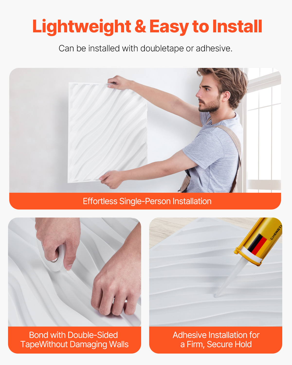 3D Wall Panels 12-Pack 19.7 x 19.7 inch PVC 32 Sq.Ft Coverage Wave Matte White