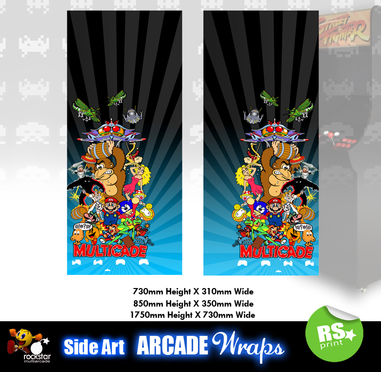 Multicade Blue Arcade Side Artwork Stickers Graphics / Laminated All Sizes