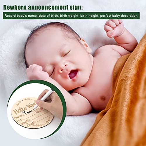 Baby Announcement Sign Wooden Newborn Name Plate with Ink Pad for Hand Footprint