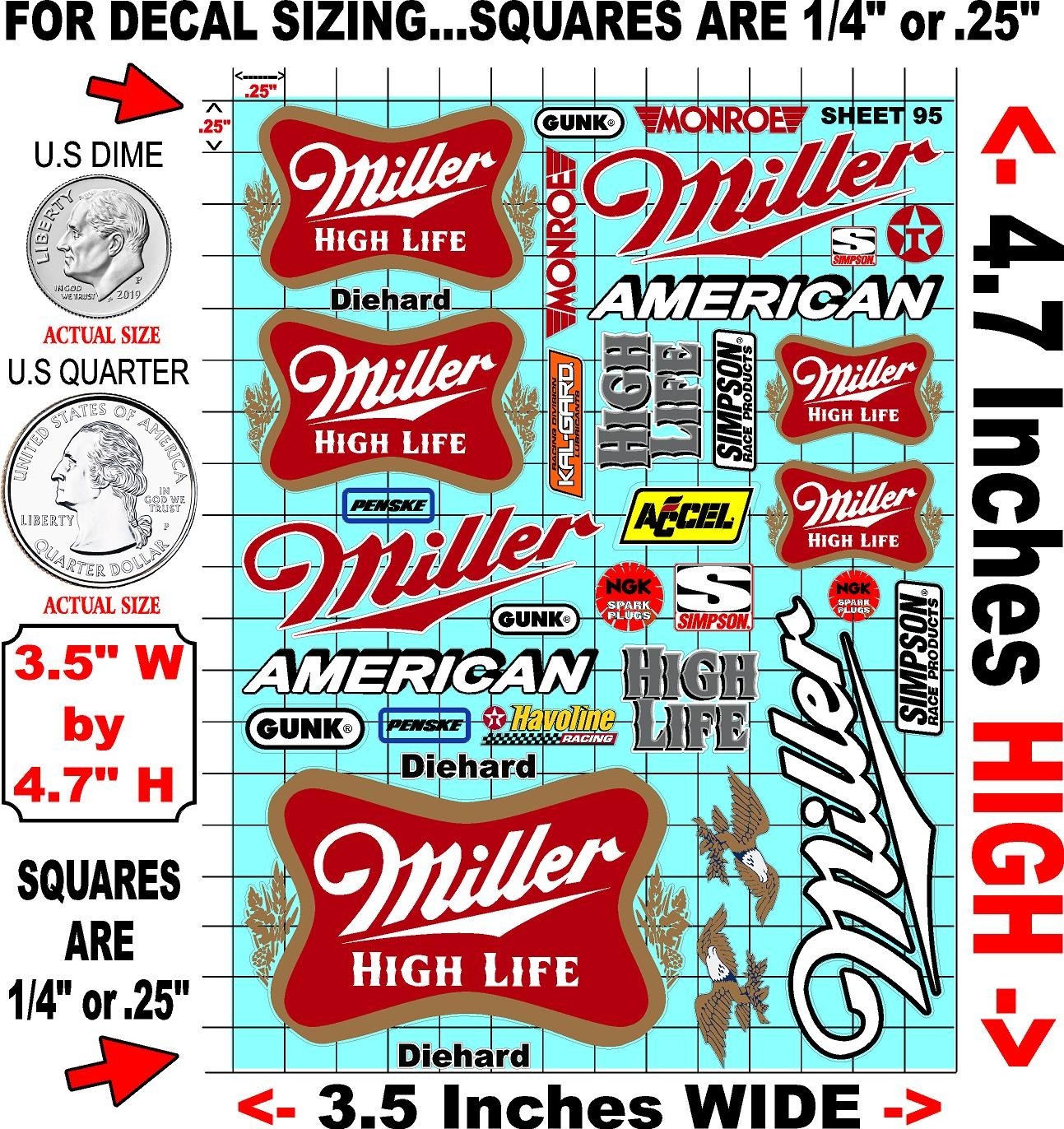 White Vinyl Sticker Sheet 95 millerhigh-R/c Model Decal fits 1/24-1/16 Scale CUT