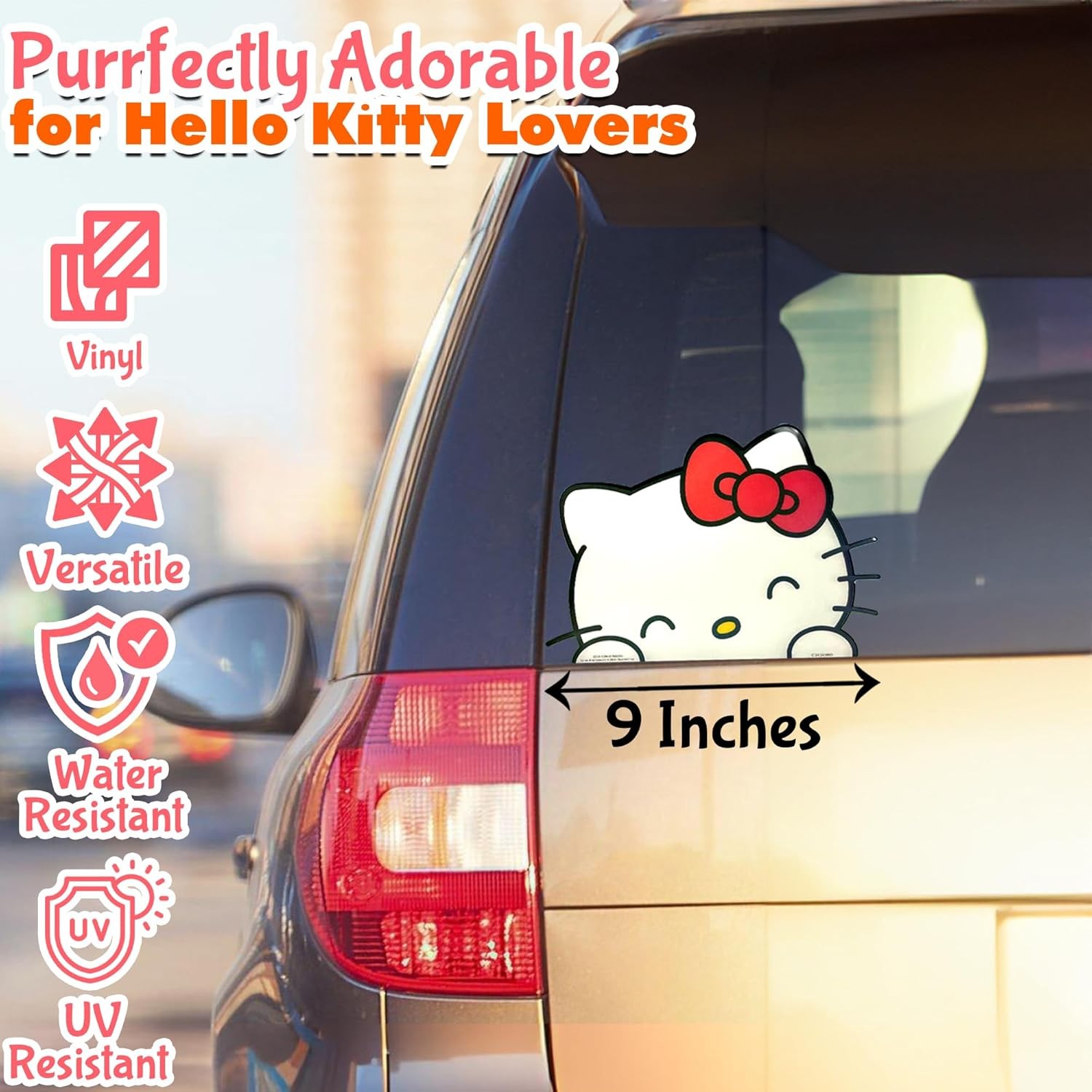 Officially Licensed Hello Kitty Large Car Sticker Decal – Waterproof, 9" Lenticu