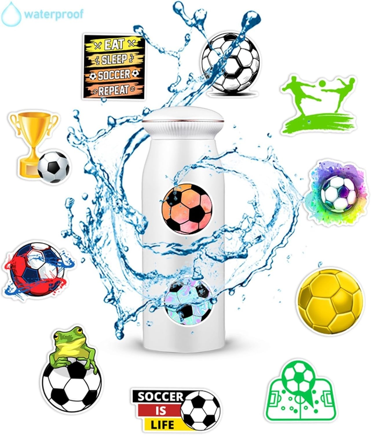 100pcs Soccer Sport Stickers for Kids, Cool Soccer Waterproof Vinyl Decal for…