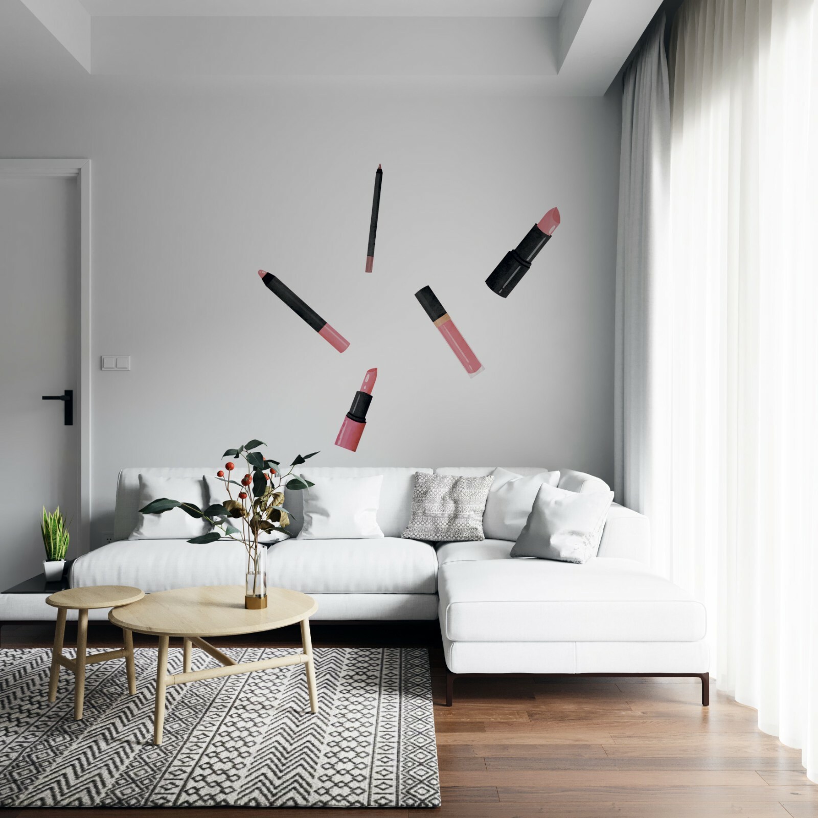 Home Art Girly Decoration Pink Black Lipstick Eye Liner Design Vinyl Wall Decal