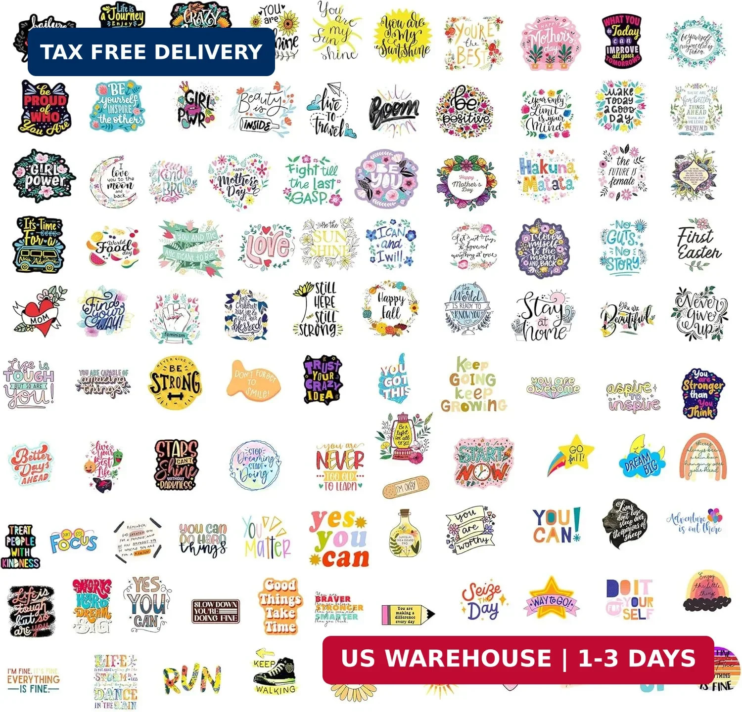Inspirational Stickers for Adults Teens Kids, 100PCS Waterproof Motivational Wor