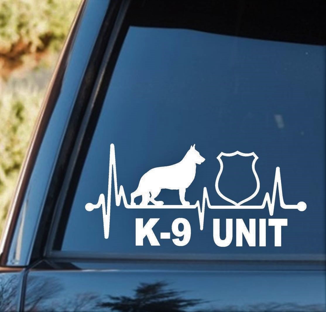 K9 K-9 Unit German Shepherd Heartbeat Dog Decal Sticker SAR Drug Law Badge K1169