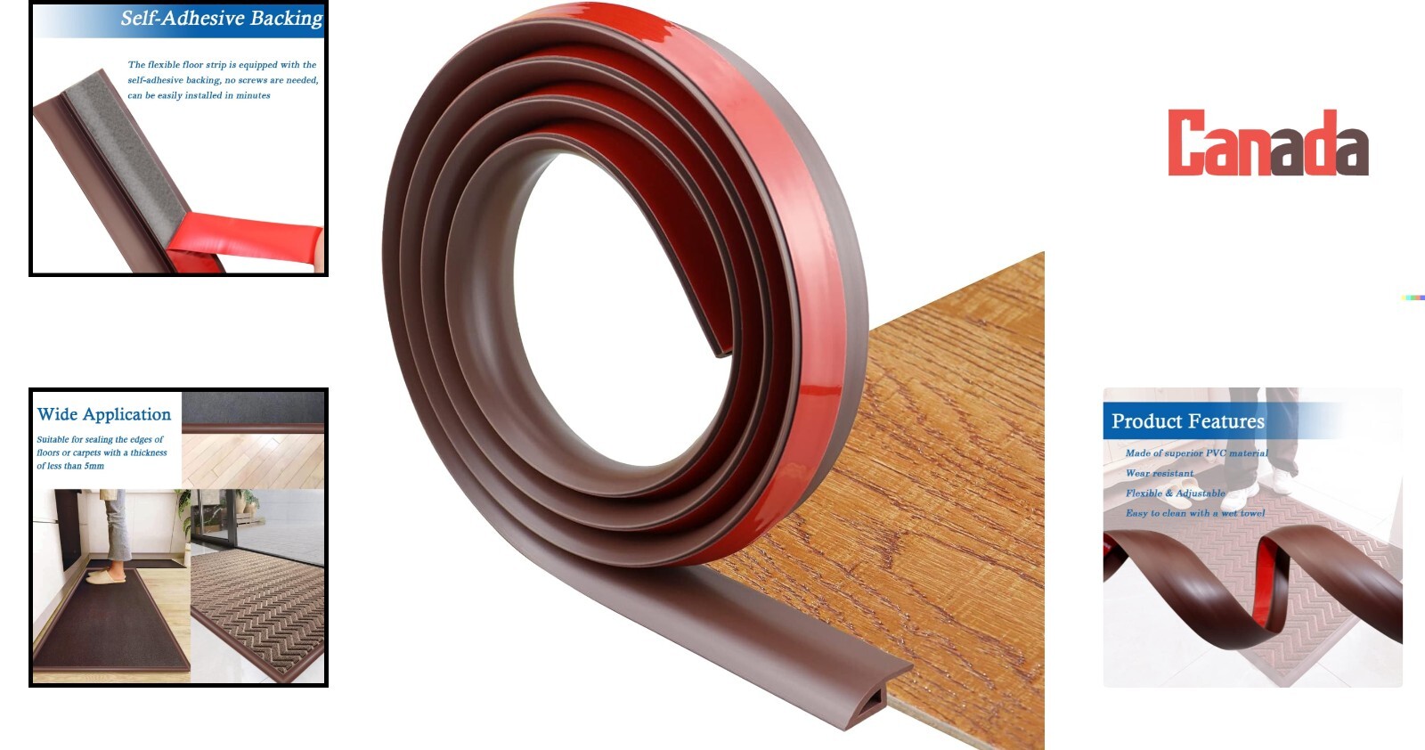 Self Adhesive Carpet & Flooring Transition Strip – PVC Threshold Trim – 6.56ft