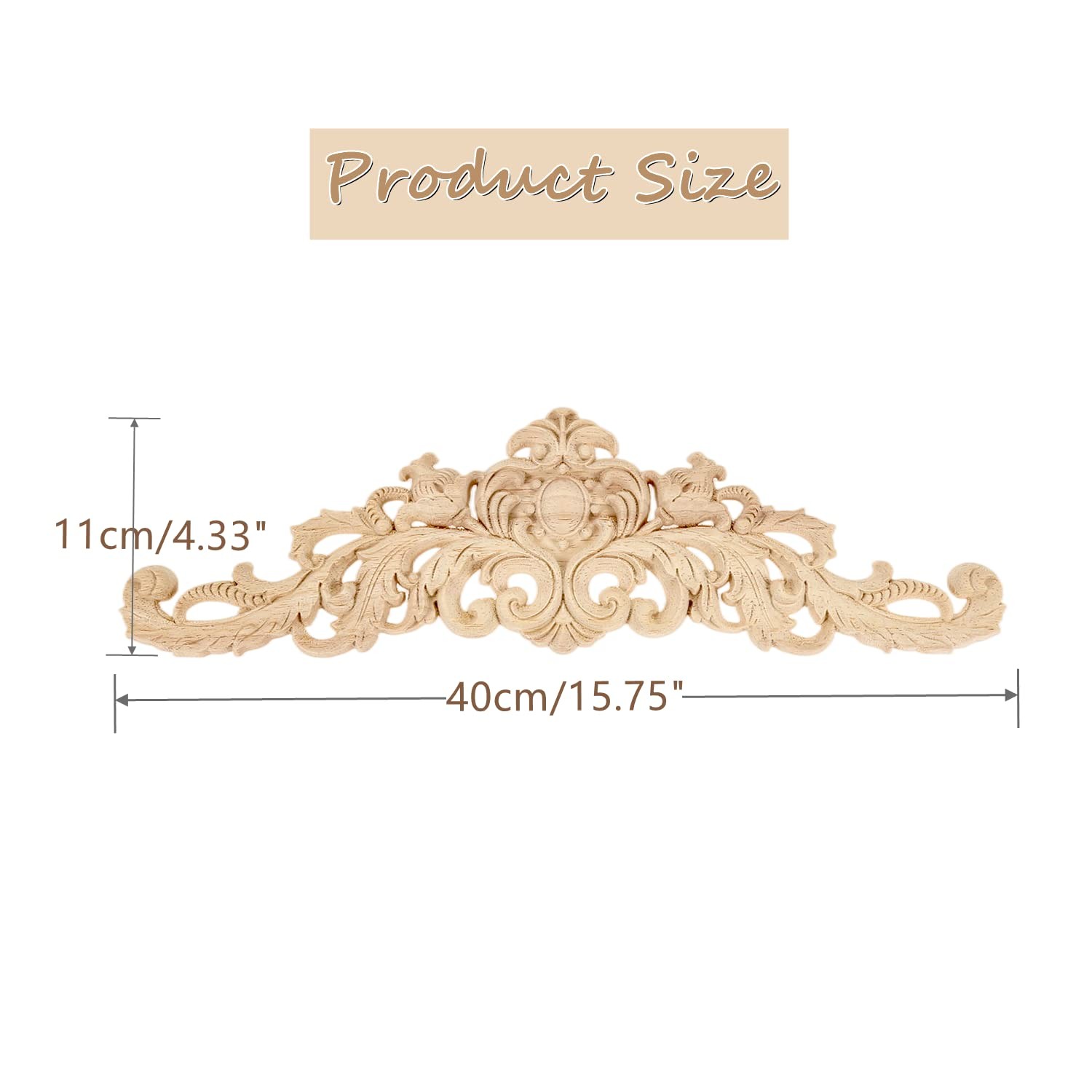 MUXSAM Long Wood Carved Appliques Onlays, 1-Pack 15.75 x 4.33 inches, 1-pack