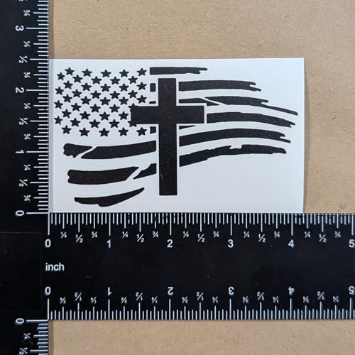 American Flag with Cross Vinyl Decal 3 Pack: Christian Jesus US Small ~4" Black