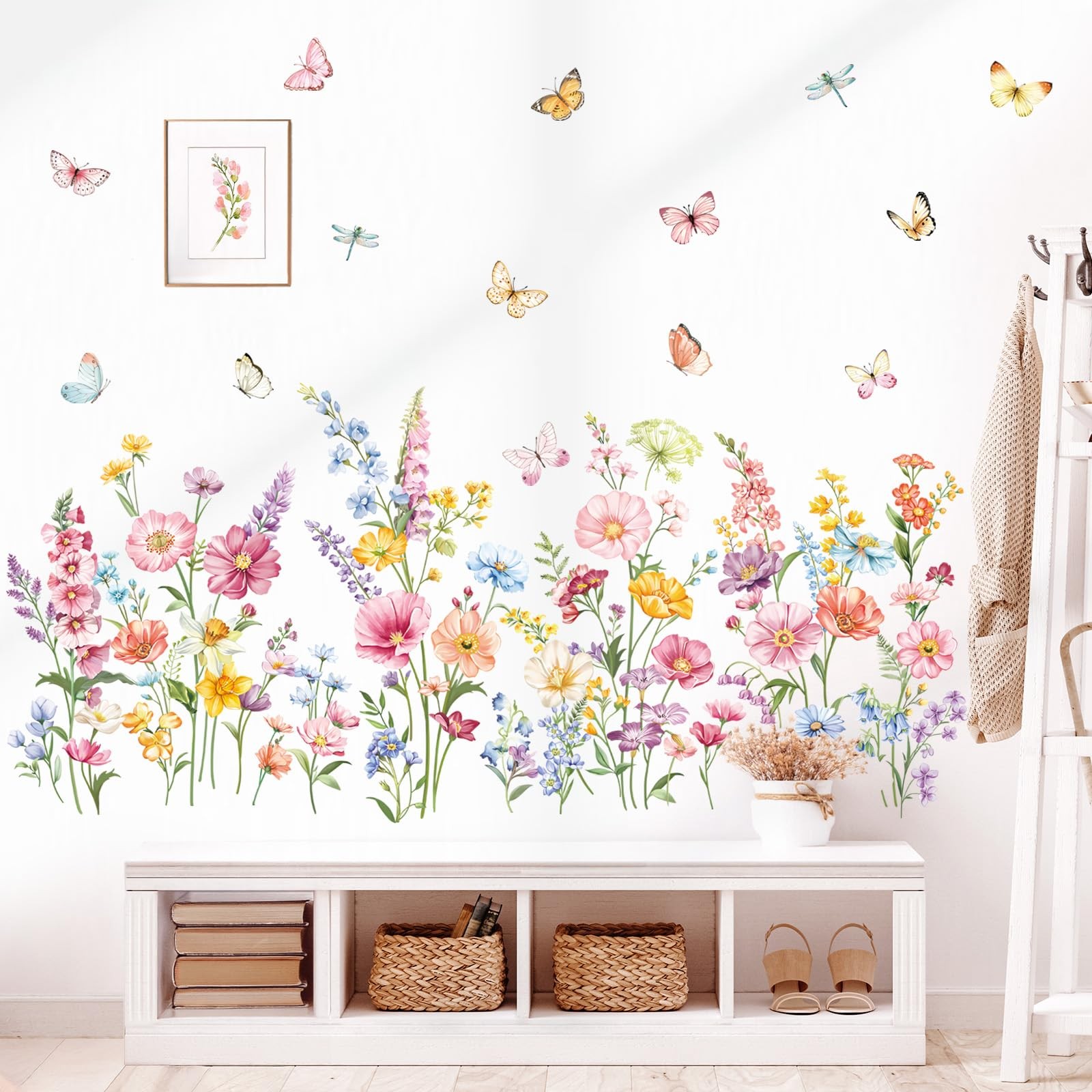 Flower Wall Decals Daisy Wildflower Grass Butterflies Wall Stickers Girls Bed…