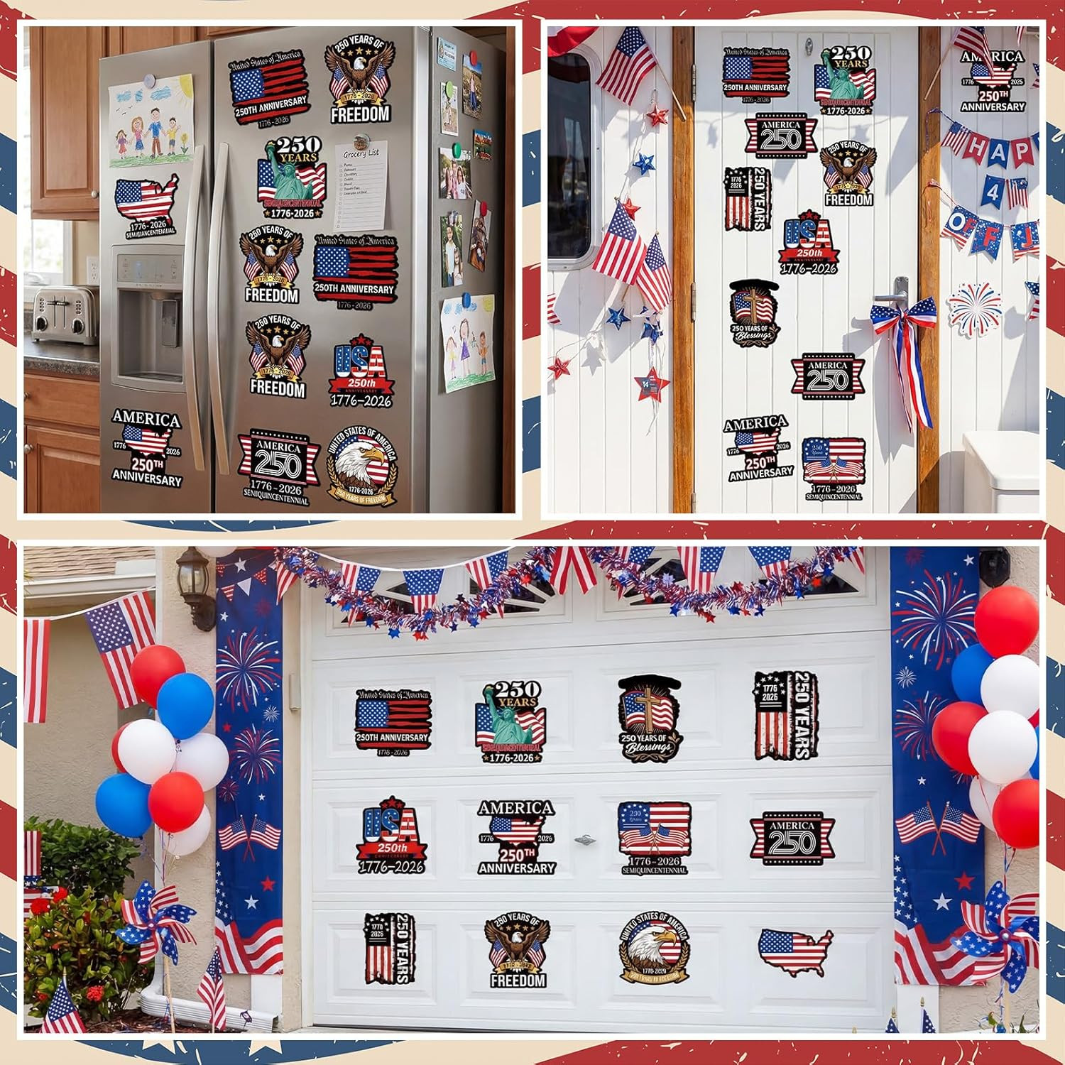 10 Pcs 250Th Anniversary Car Magnetic Sticker 1776-2026 Patriotic Flag Freedom E