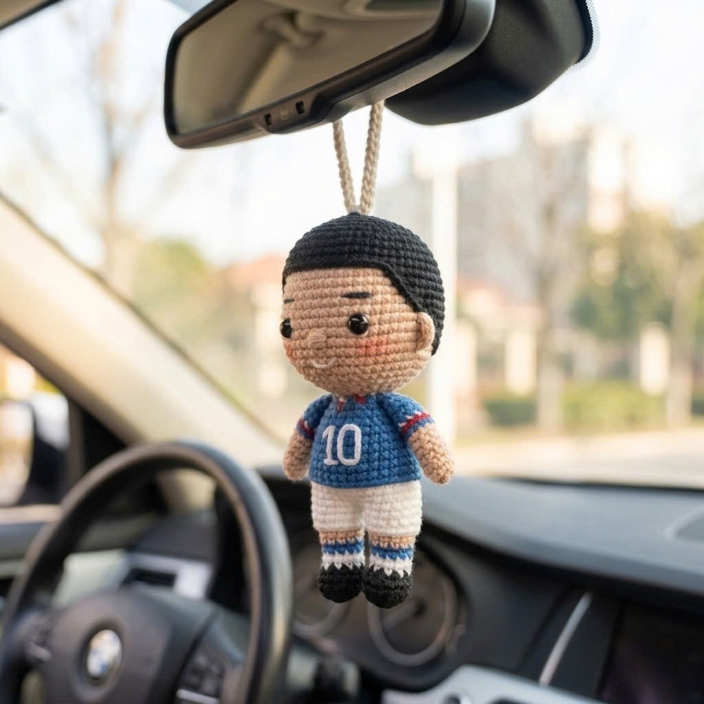 Crochet Sports Doll Keychain Handmade Bag Charm Car Mirror