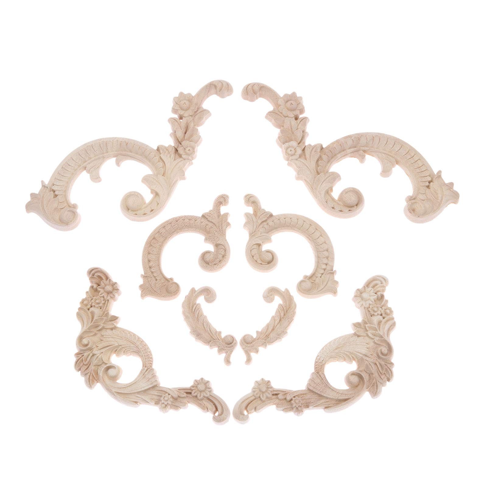 Wood Carved Appliques Wooden Onlays, 1 Pair 1 Pair(2Pcs), A: 8.5×4.5cm
