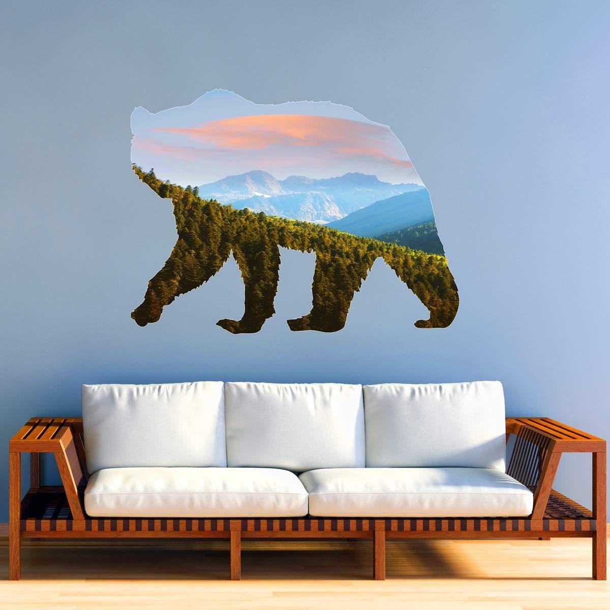 Grizzly Bear Mountain Range Wall Decal – Natural Animal Peel and Stick Sticker V