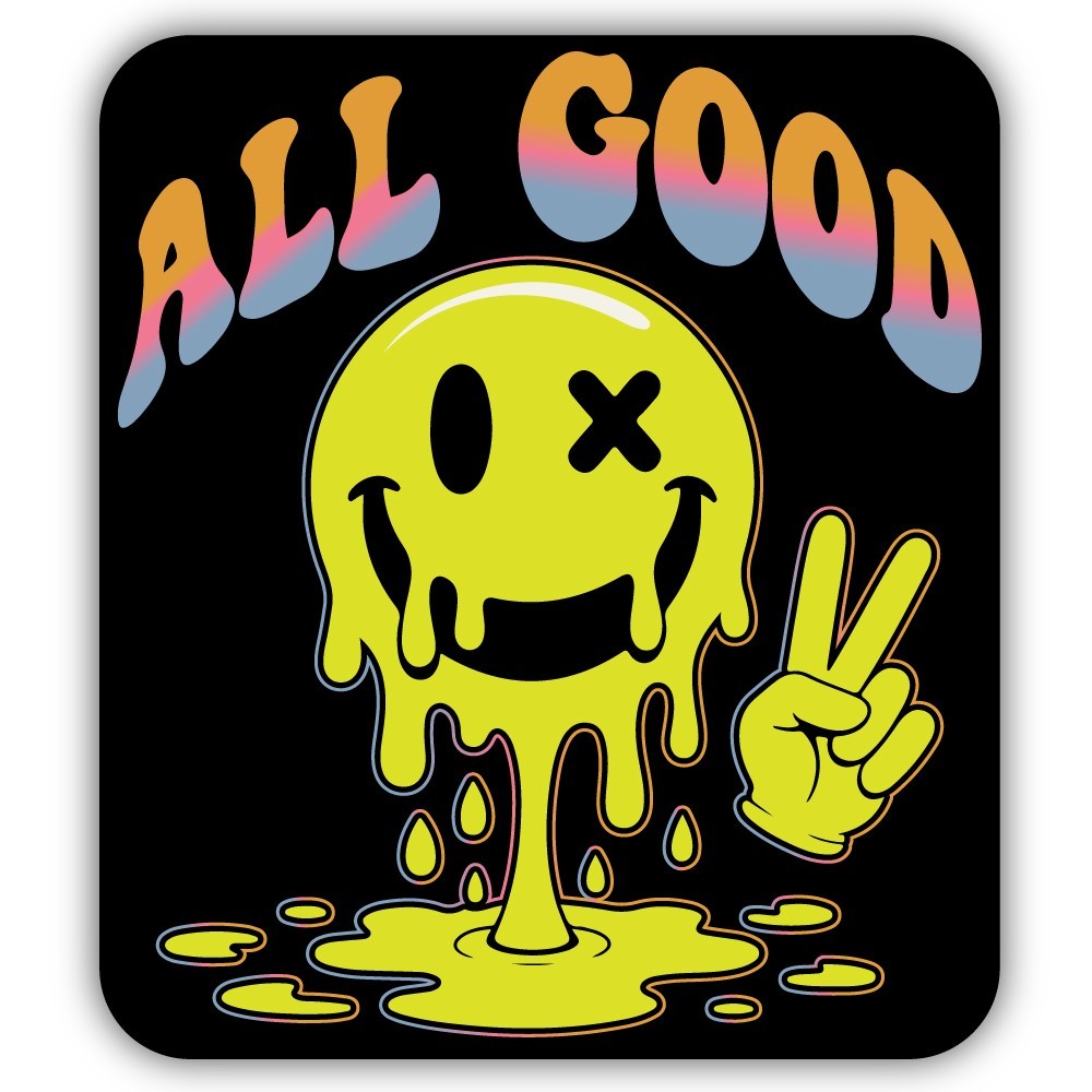 All Good Beat Up Dripping Smiley Face Retro Cut To Shape Vinyl Sticker