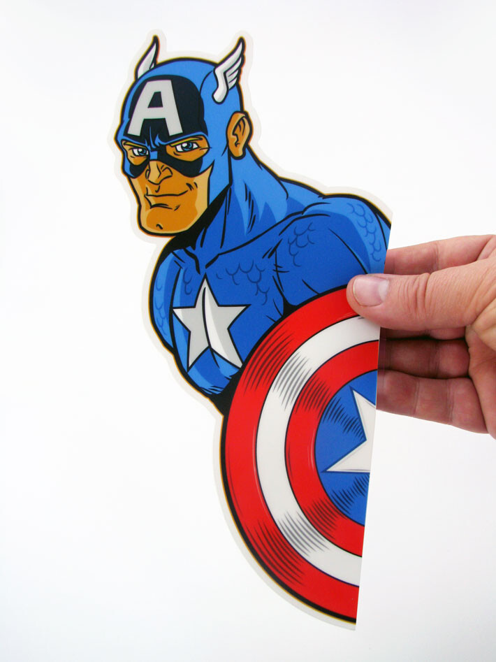 BIG Peeking CAPTAIN AMERICA Clear Vinyl Sticker Marvel Truck Car Avengers Decal