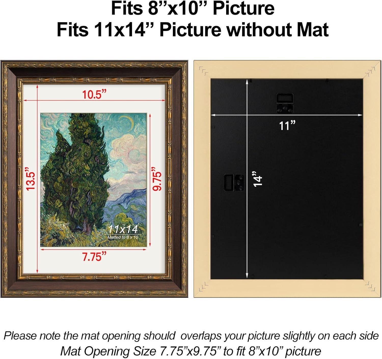11×14 Vintage Picture Frame, Ornate Antique Bronze 11×14 Frame with Rea…