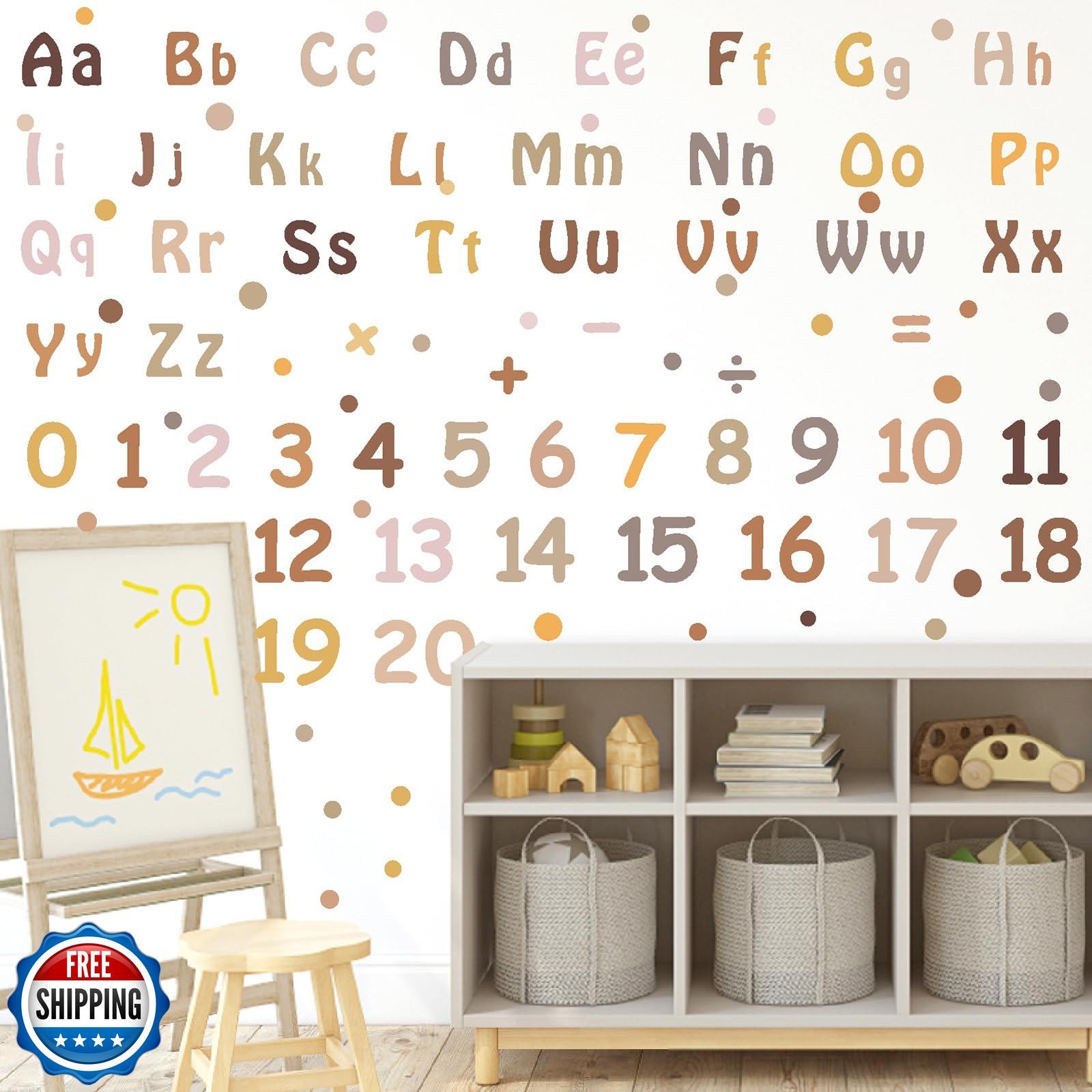 Boho Alphabet Wall Decals Neutral Number Wall Decals Peel and Stick Watercolo