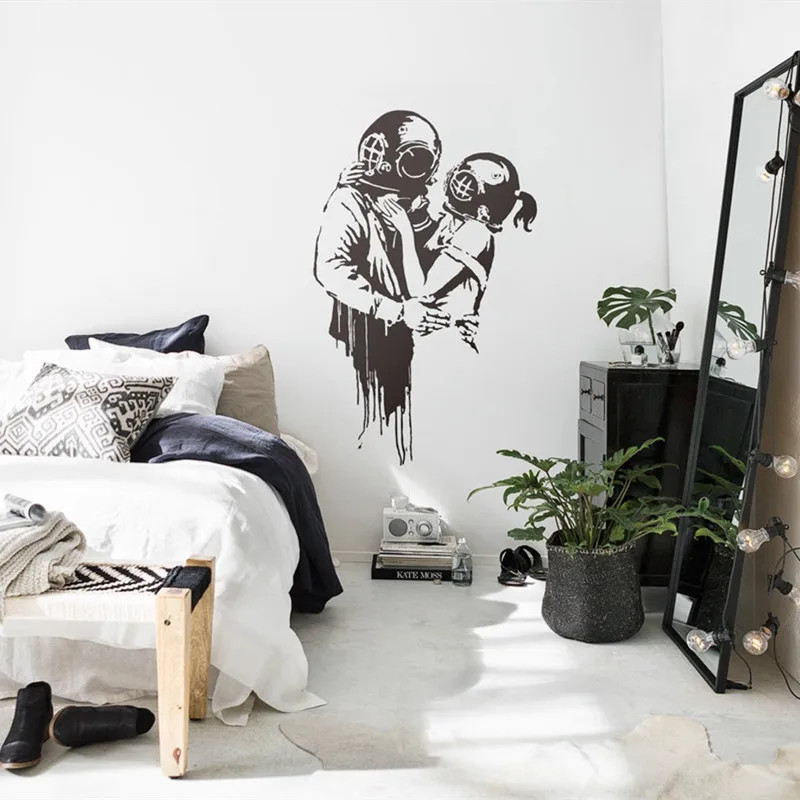 Banksy Wall Decal THINK TANK LOVE Street Sticker Scuba Diving Tank Girl Diver