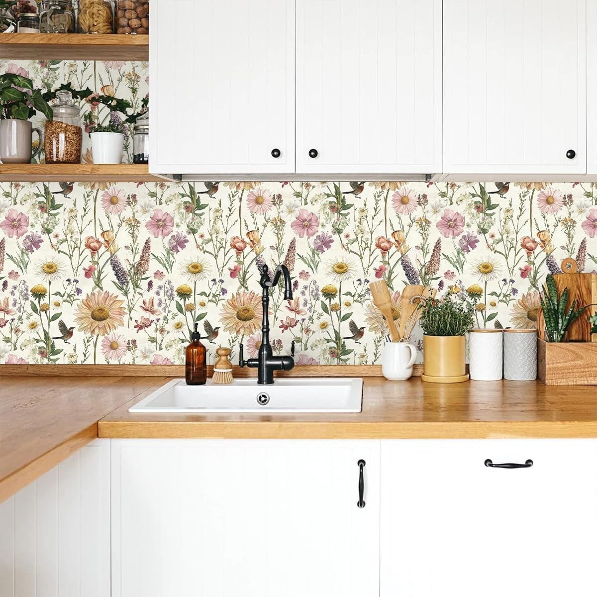 Floral Peel and Stick Wallpaper Vintage Flower Contact Paper