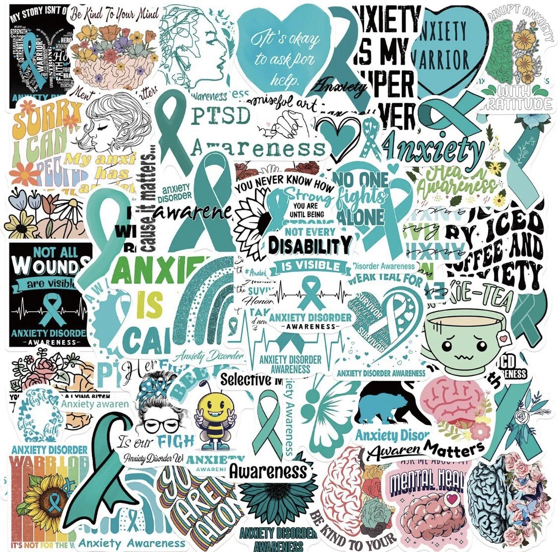 Mental Health Stickers Anxiety Disorder Awareness 50 Pcs Self Care LAST ONE