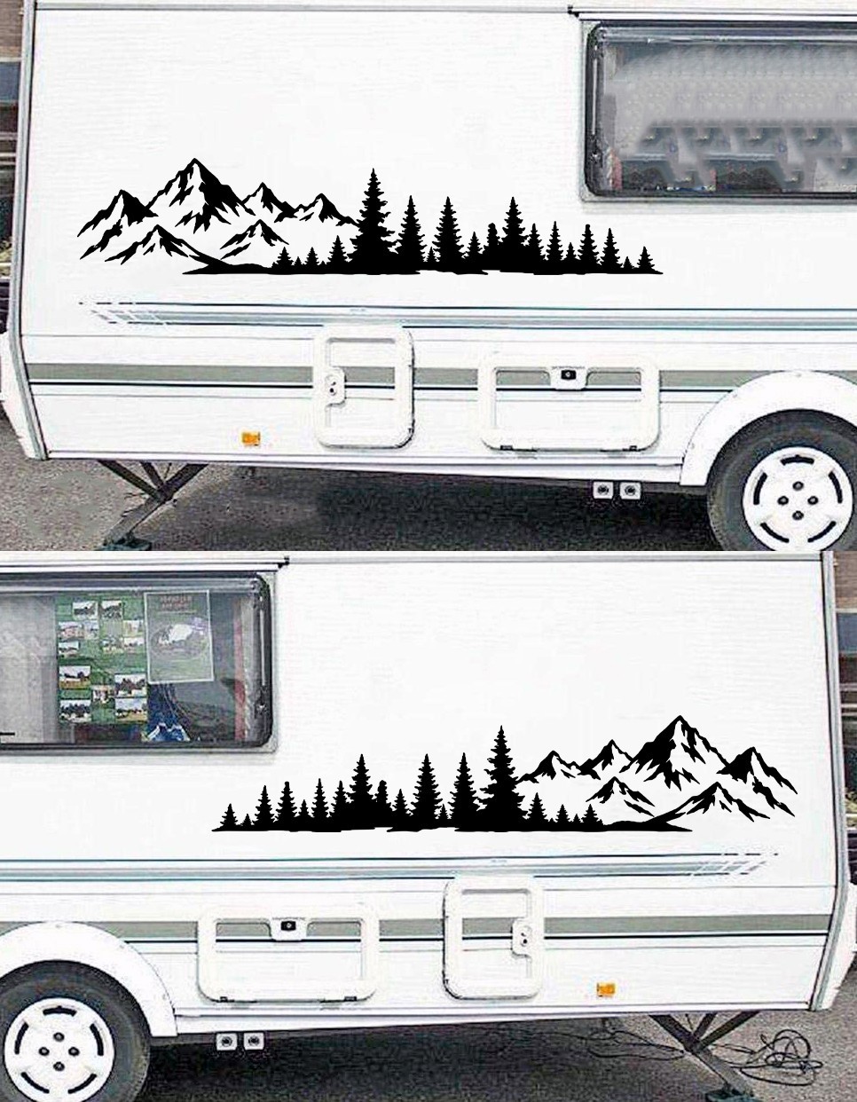 Mirrored Mountain Forest Truck Pair Vinyl Decals Wilderness Landscape Camper V21