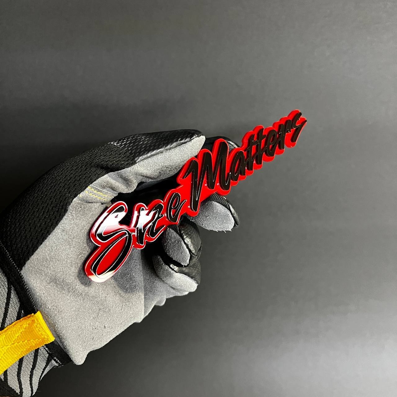 1x "SIZE MATTERS" Custom Text 3D Acrylic Car Emblem Badge Multicolor Laser Cut