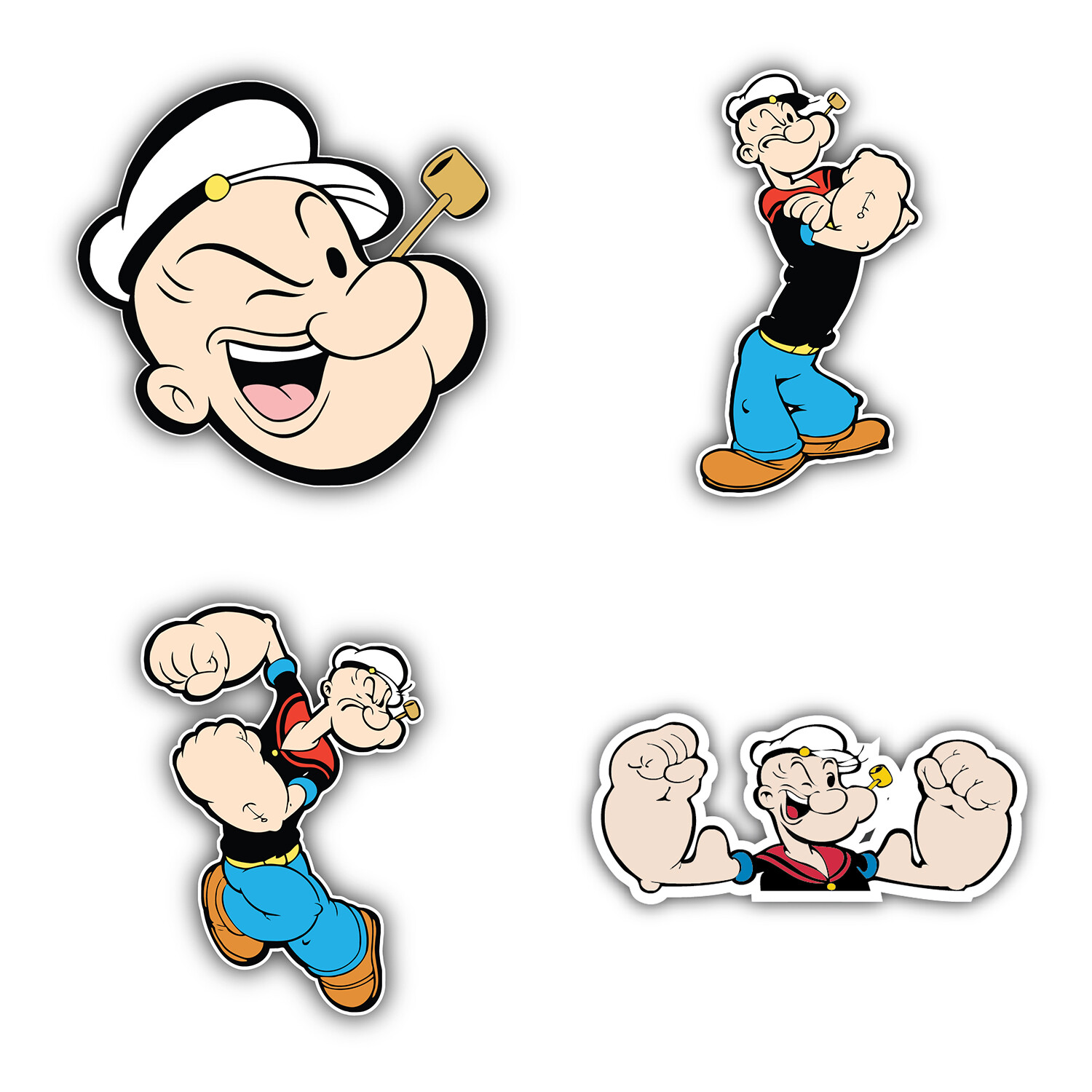 Popeye Cartoon Set Of 4 Vinyl Sticker Decal – 5" longer side ID:2
